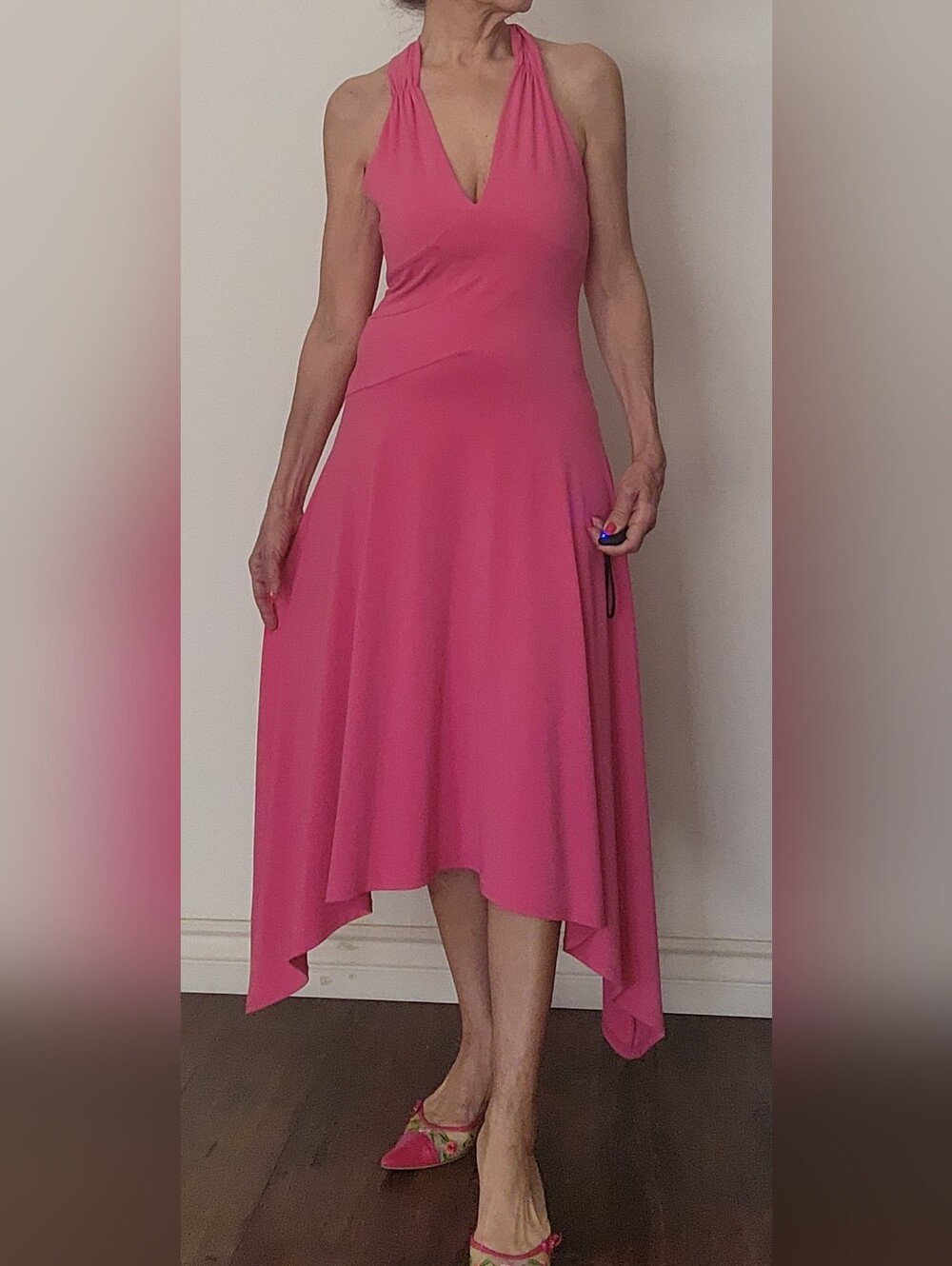 Max & Cleo Fuchsia Halter Cocktail Dress - Asymmetrical Hem